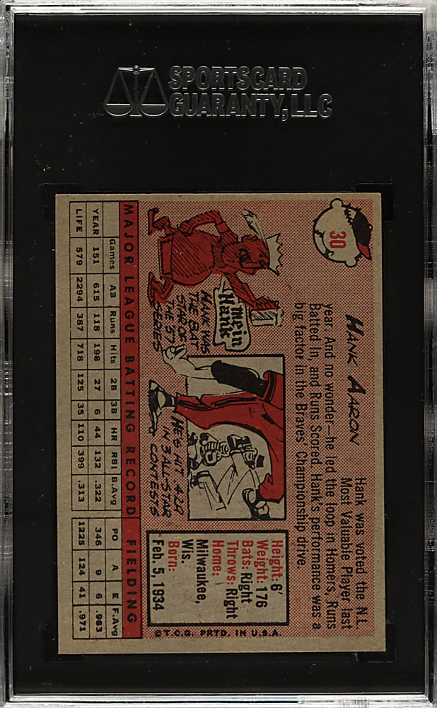 1958 Topps #30 Hank Aaron SGC NM+ 86