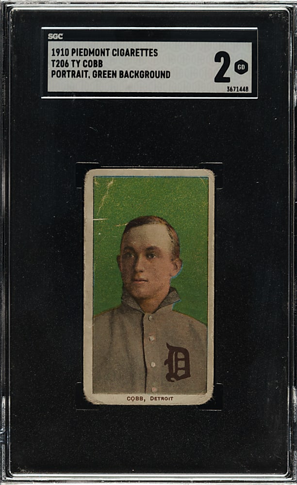 1909-1911 T206 White Border Ty Cobb Portrait Green Background SGC GOOD 2