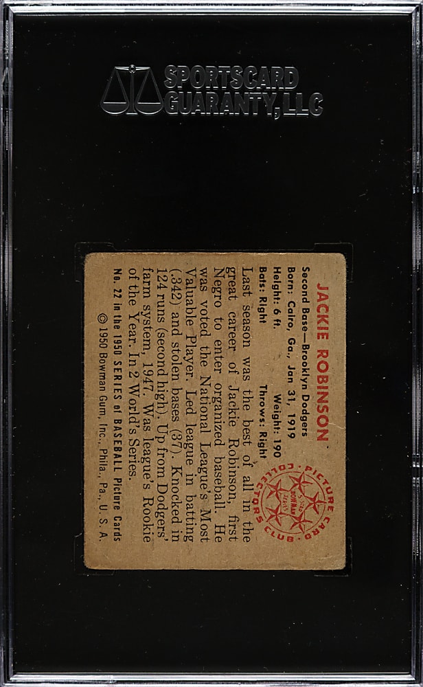 1950 Bowman #22 Jackie Robinson SGC GOOD 30