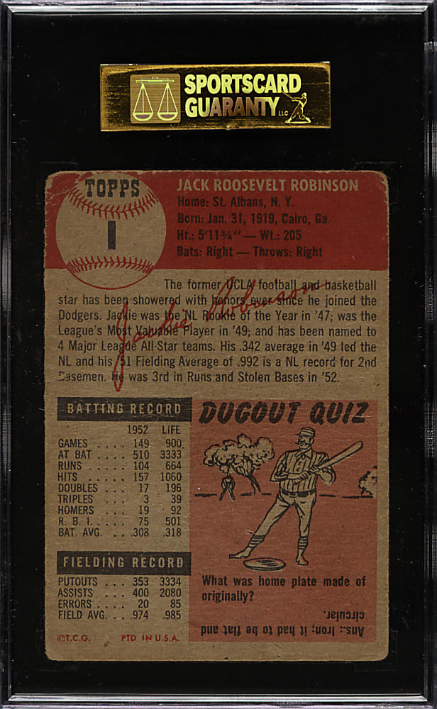 1953 Topps #1 Jackie Robinson SGC FAIR 20