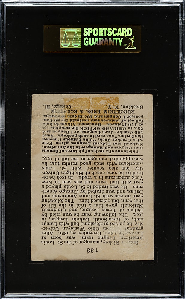 1915 E145 Cracker Jack #133 Branch Rickey SGC POOR 10