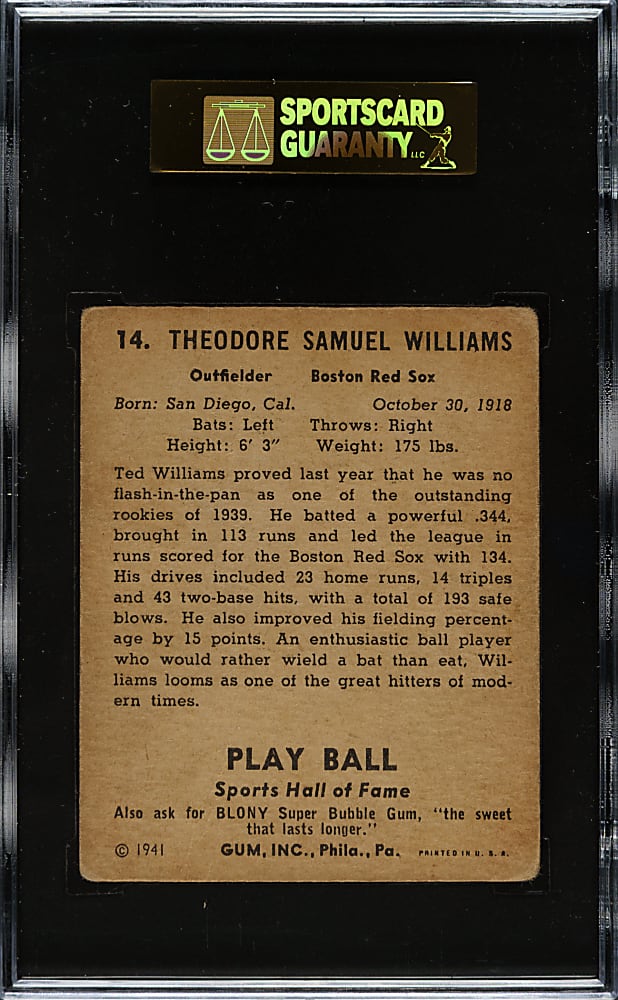 1941 R336 Play Ball #14 Ted Williams SGC FAIR 20