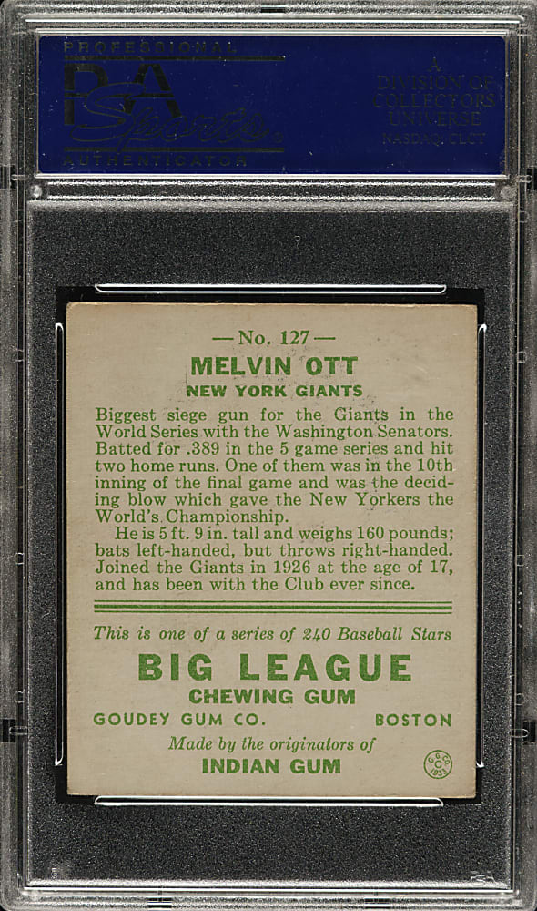1933 R319 Goudey #127 Mel Ott PSA VG-EX 4