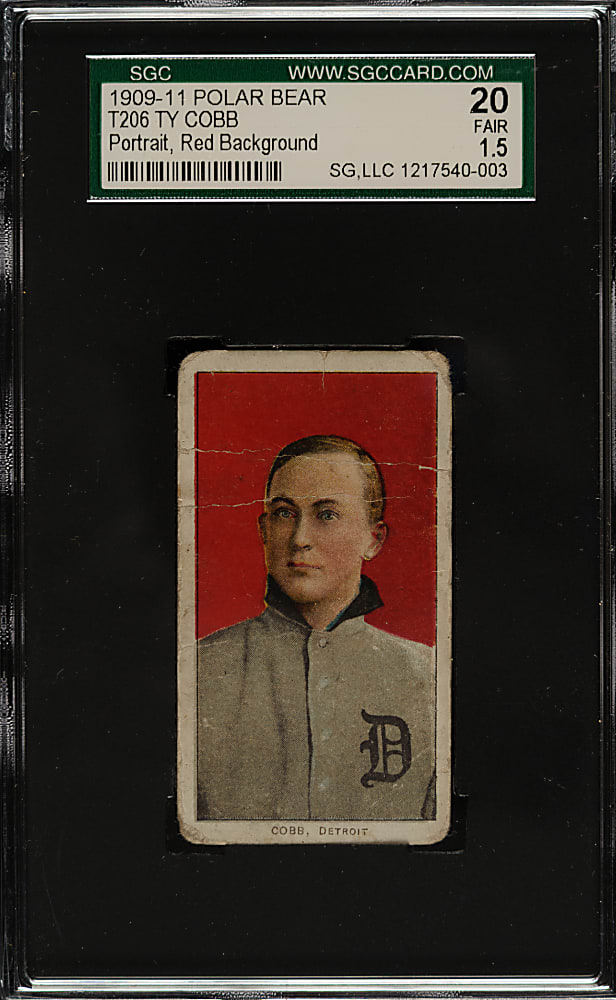 1909-1911 T206 White Border Ty Cobb Portrait Red Background SGC FAIR 20 - Polar Bear Back