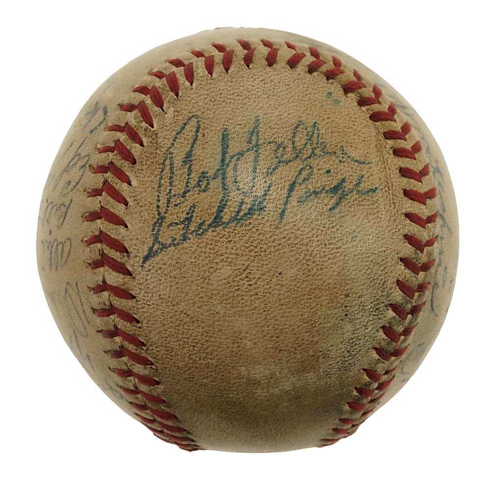 1948 World Champions Cleveland Indians Team-Signed Baseball with Satchel Paige, Larry Doby, and Bob Feller - JSA