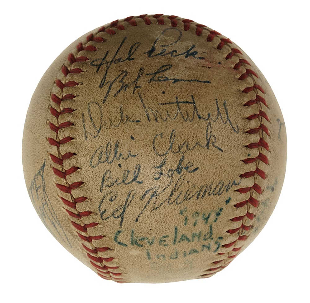 1948 World Champions Cleveland Indians Team-Signed Baseball with Satchel Paige, Larry Doby, and Bob Feller - JSA