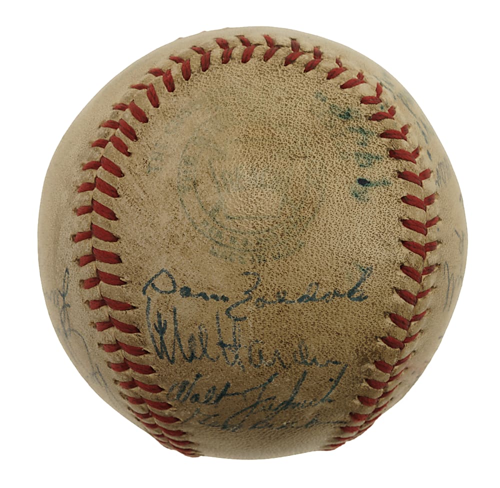 1948 World Champions Cleveland Indians Team-Signed Baseball with Satchel Paige, Larry Doby, and Bob Feller - JSA