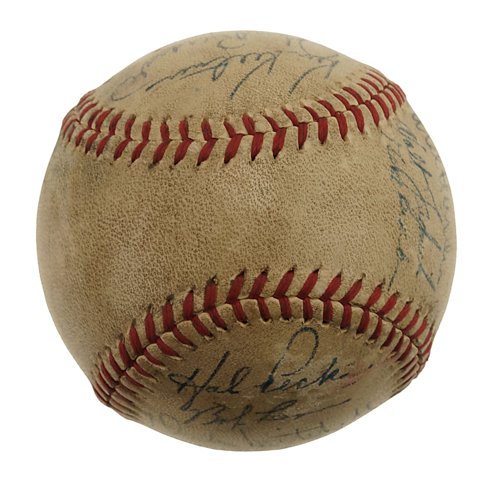 1948 World Champions Cleveland Indians Team-Signed Baseball with Satchel Paige, Larry Doby, and Bob Feller - JSA