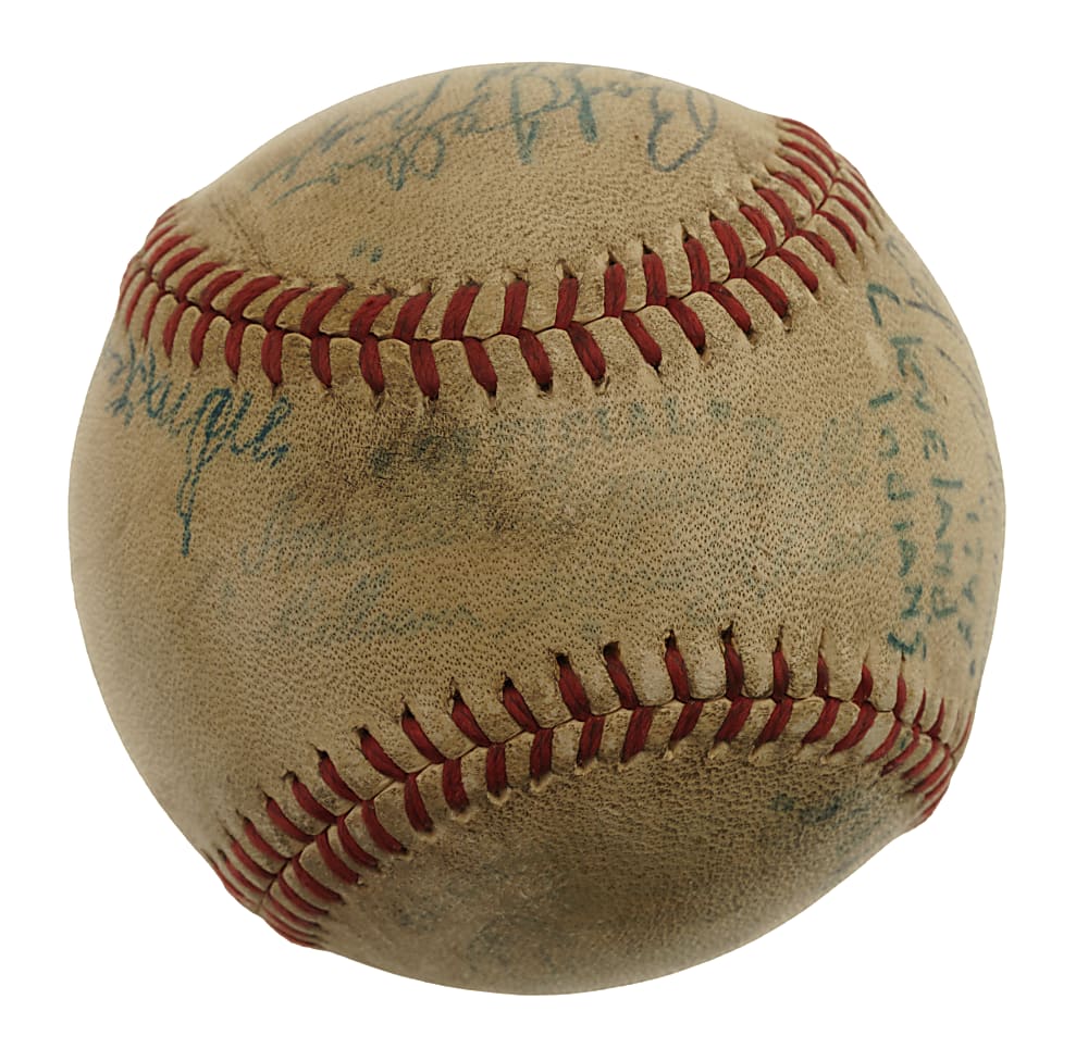 1948 World Champions Cleveland Indians Team-Signed Baseball with Satchel Paige, Larry Doby, and Bob Feller - JSA