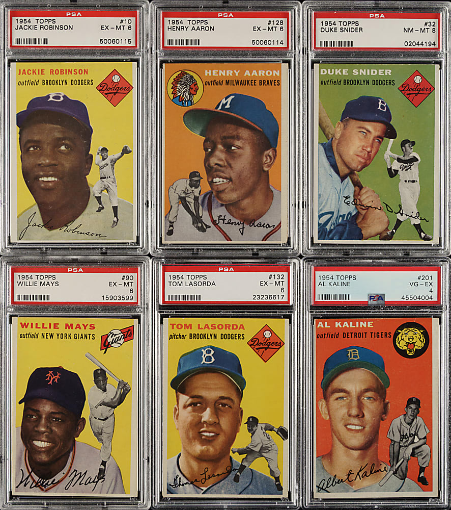 1954 Topps Complete Set (250) with 76 PSA-Graded Cards Including #128 Hank Aaron Rookie PSA EX-MT 6