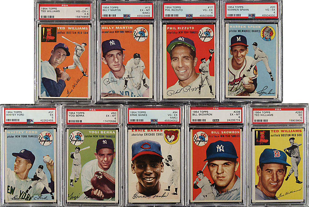 1954 Topps Complete Set (250) with 76 PSA-Graded Cards Including #128 Hank Aaron Rookie PSA EX-MT 6