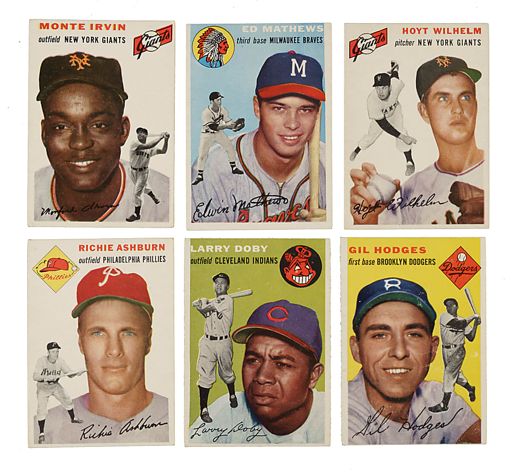 1954 Topps Complete Set (250) with 76 PSA-Graded Cards Including #128 Hank Aaron Rookie PSA EX-MT 6