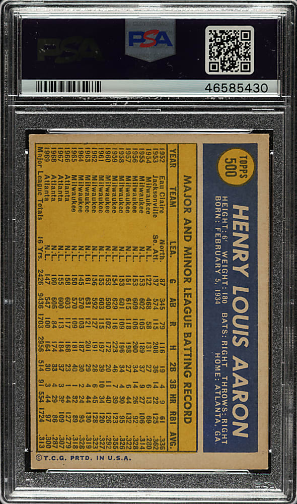 Signed 1970 Topps #500 Hank Aaron PSA/DNA GEM MINT 10