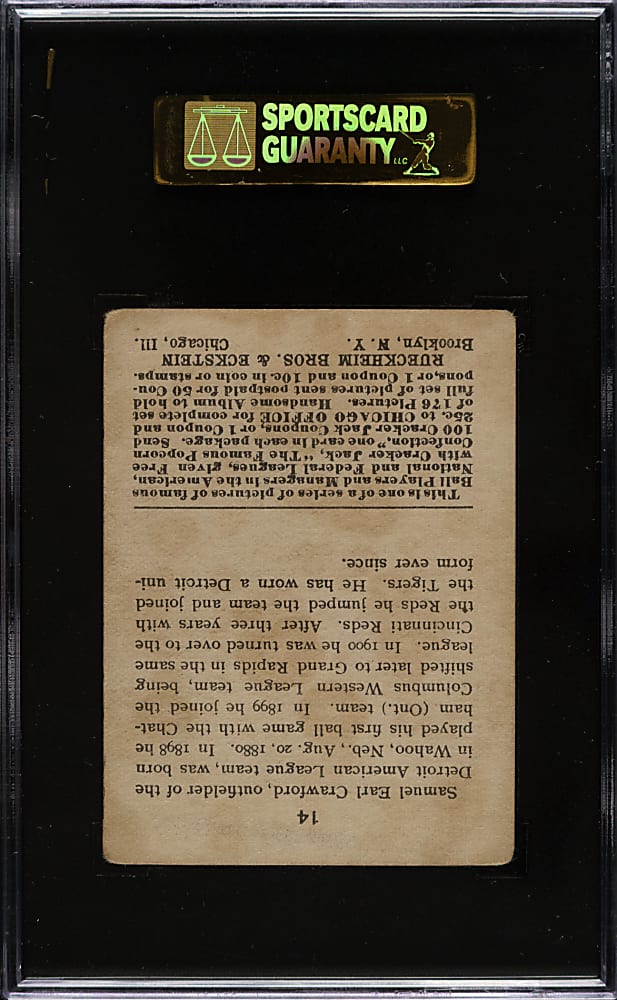 1915 E145 Cracker Jack #14 Sam Crawford SGC VG 40