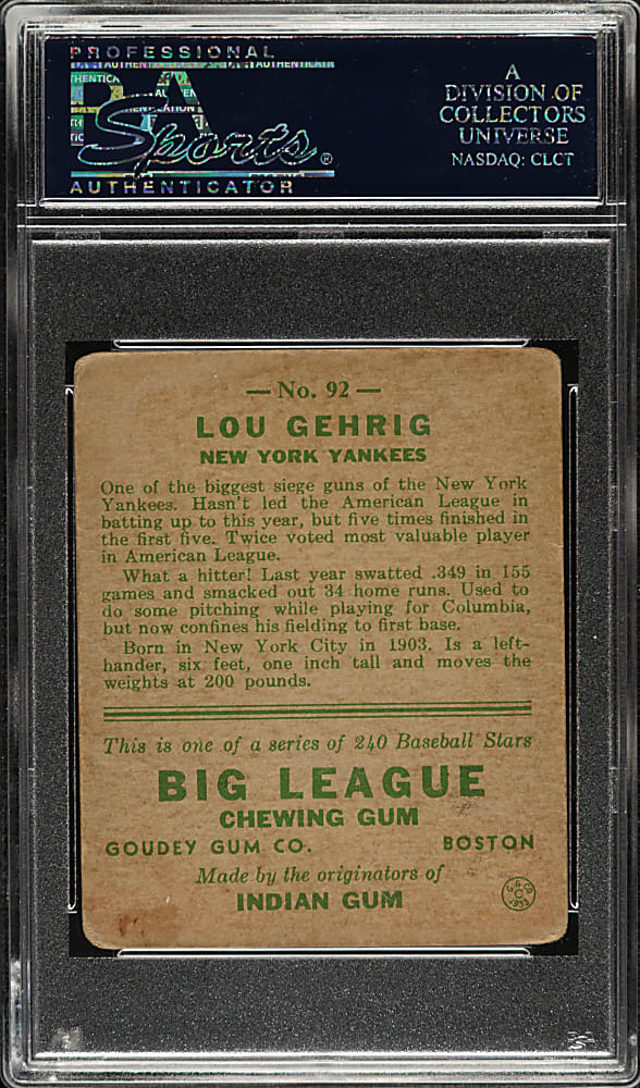 1933 R319 Goudey #92 Lou Gehrig PSA FAIR 1.5