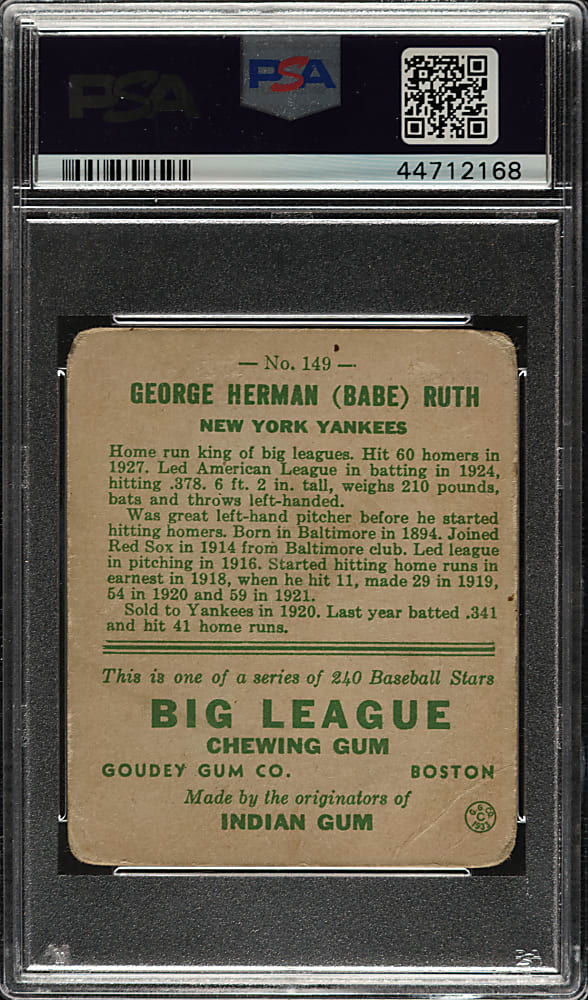 1933 R319 Goudey #149 Babe Ruth PSA FAIR 1.5