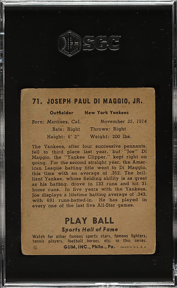 1941 R336 Play Ball #71 Joe DiMaggio SGC GOOD+ 2.5