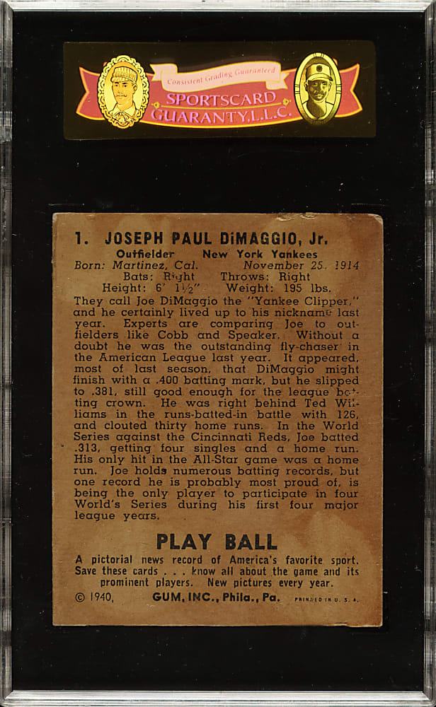 1940 R335 Play Ball #1 Joe DiMaggio SGC GOOD 30