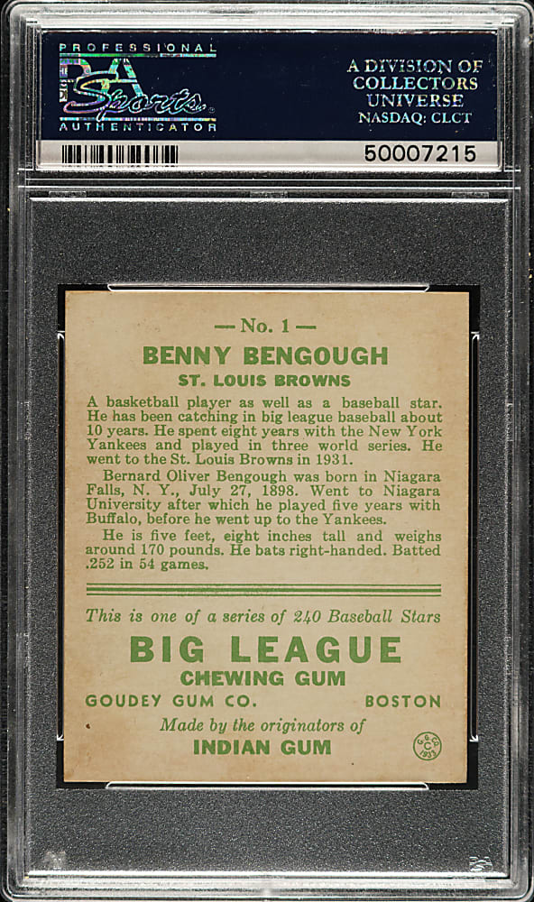 1933 R319 Goudey #1 Benny Bengough PSA NM 7