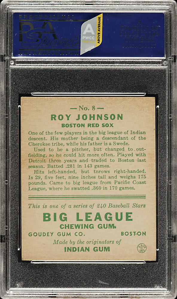 1933 R319 Goudey #8 Roy Johnson PSA EX 5
