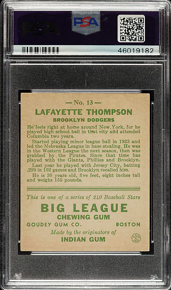 1933 R319 Goudey #13 Lafayette Thompson PSA EX-MT 6