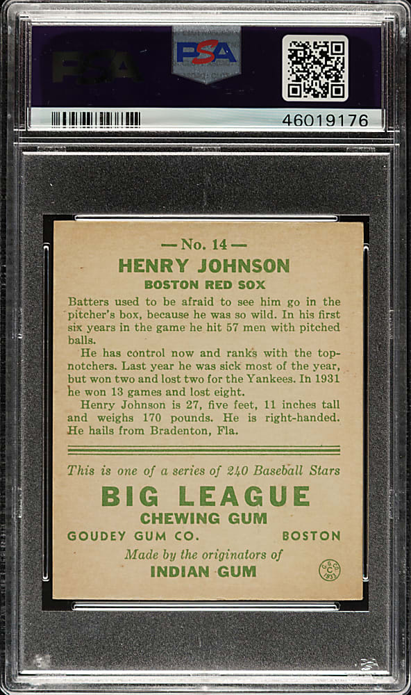 1933 R319 Goudey #14 Henry Johnson PSA EX 5