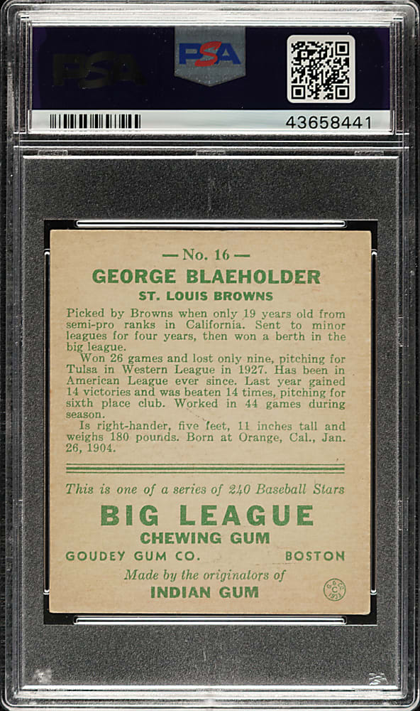 1933 R319 Goudey #16 George Blaeholder PSA EX-MT+ 6.5