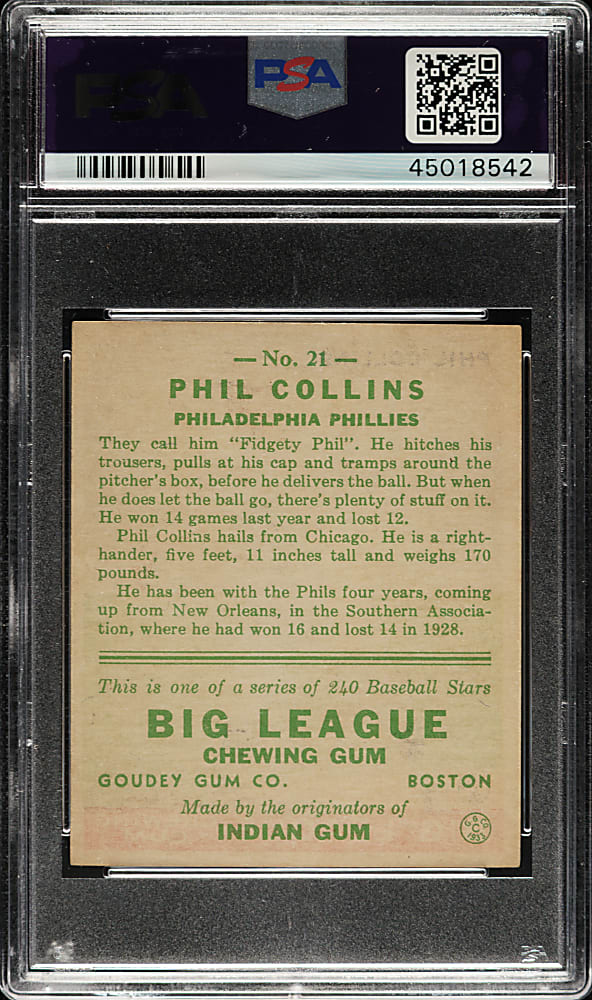 1933 R319 Goudey #21 Phil Collins PSA NM 7