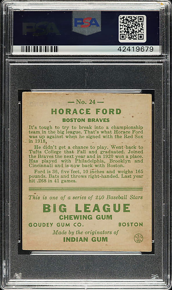 1933 R319 Goudey #24 Horace Ford PSA EX 5