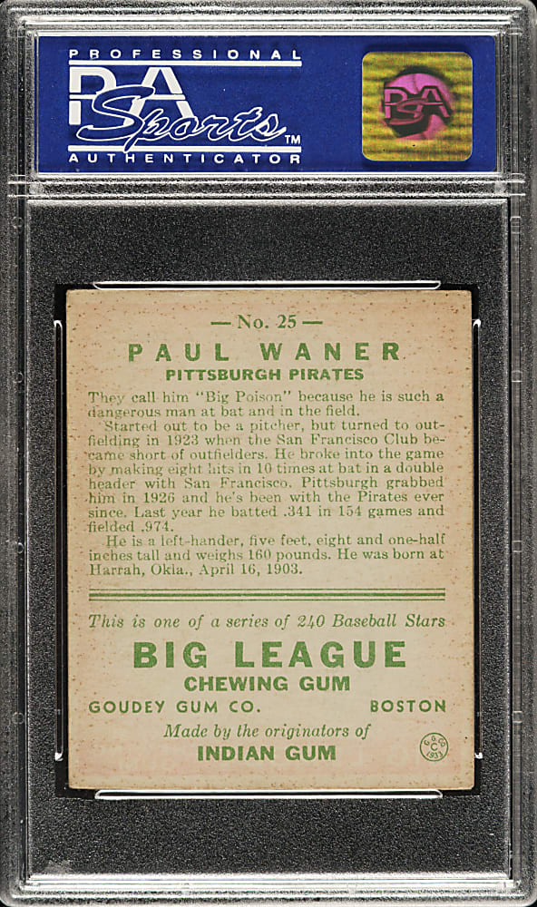 1933 R319 Goudey #25 Paul Waner PSA EX 5