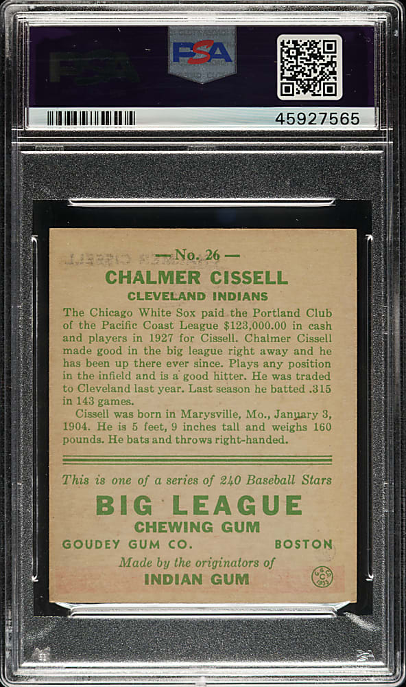 1933 R319 Goudey #26 Chalmer Cissell PSA EX 5