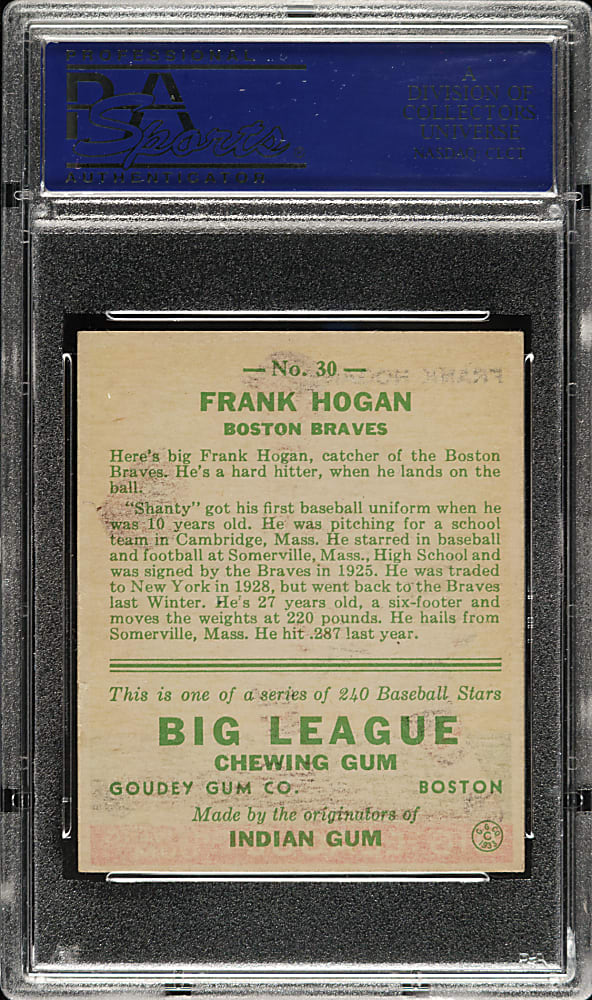 1933 R319 Goudey #30 Frank Hogan PSA EX-MT 6