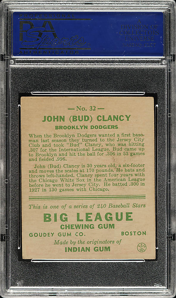 1933 R319 Goudey #32 Bud Clancy PSA EX 5