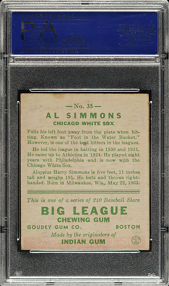 1933 R319 Goudey #35 Al Simmons PSA EX 5