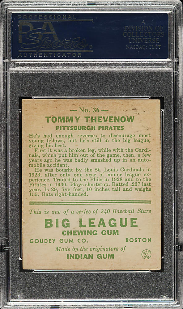 1933 R319 Goudey #36 Tommy Thevenow PSA EX 5