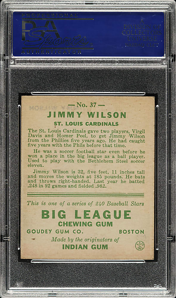 1933 R319 Goudey #37 Jimmy Wilson PSA EX-MT 6