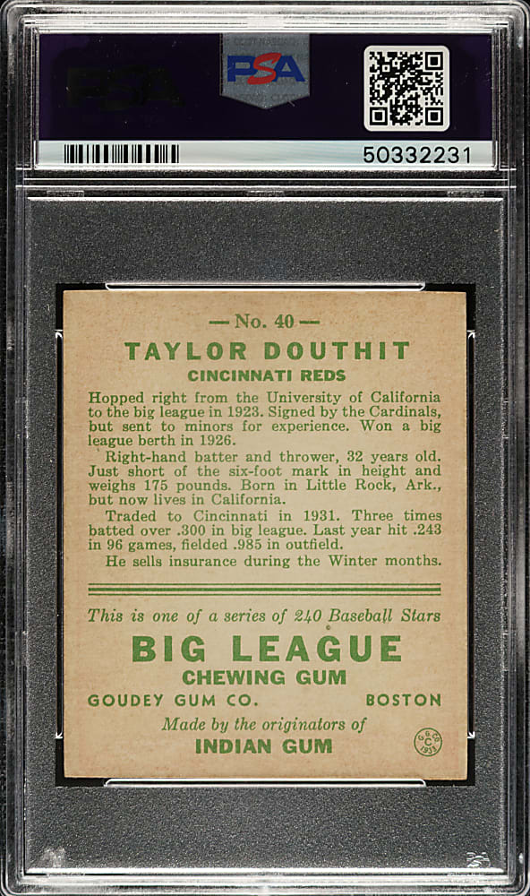 1933 R319 Goudey #40 Taylor Douthit PSA NM 7