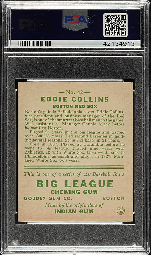 1933 R319 Goudey #42 Eddie Collins PSA EX-MT 6