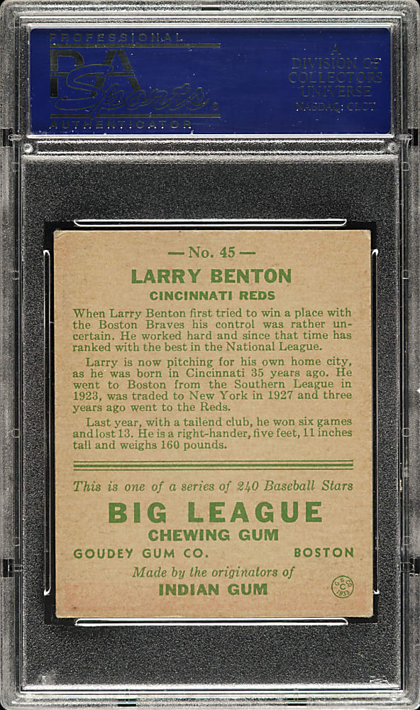 1933 R319 Goudey #45 Larry Benton PSA EX 5