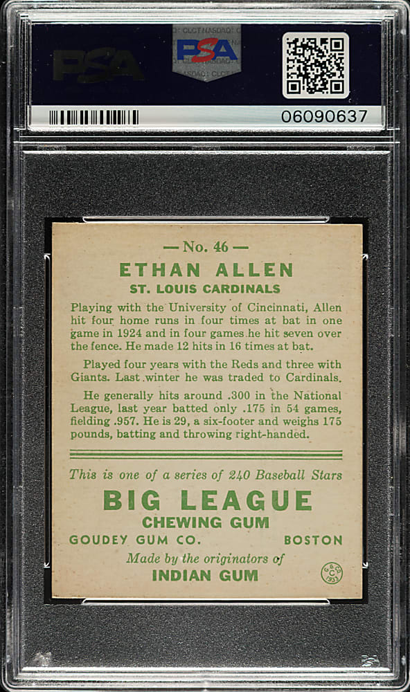 1933 R319 Goudey #46 Ethan Allen PSA NM-MT 8 - Highest Graded!