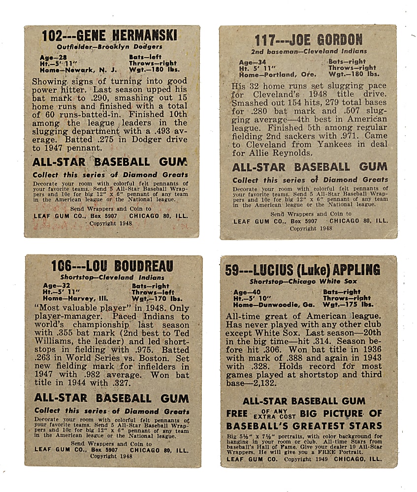1948-1949 Leaf Collection (37) Including Luke Appling and Lou Boudreau