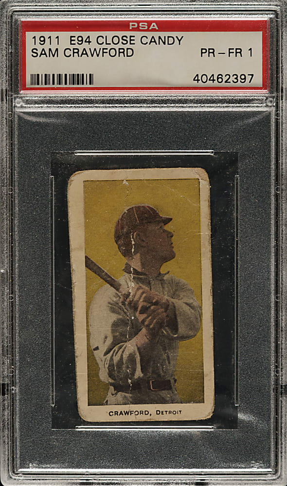 1911 E94 George Close Candy Sam Crawford PSA POOR 1 - Yellow Background