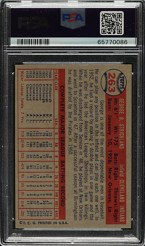 1957 Topps #263 George Strickland PSA MINT 9 - Highest Graded!