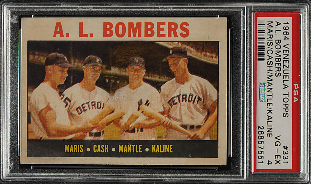 1964 Topps Venezuelan #331 A. L. Bombers with Mantle, Maris, and Kaline PSA VG-EX 4