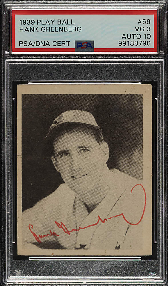 Signed 1939 R334 Play Ball #56 Hank Greenberg PSA VG 3 with GEM MINT 10 Signature