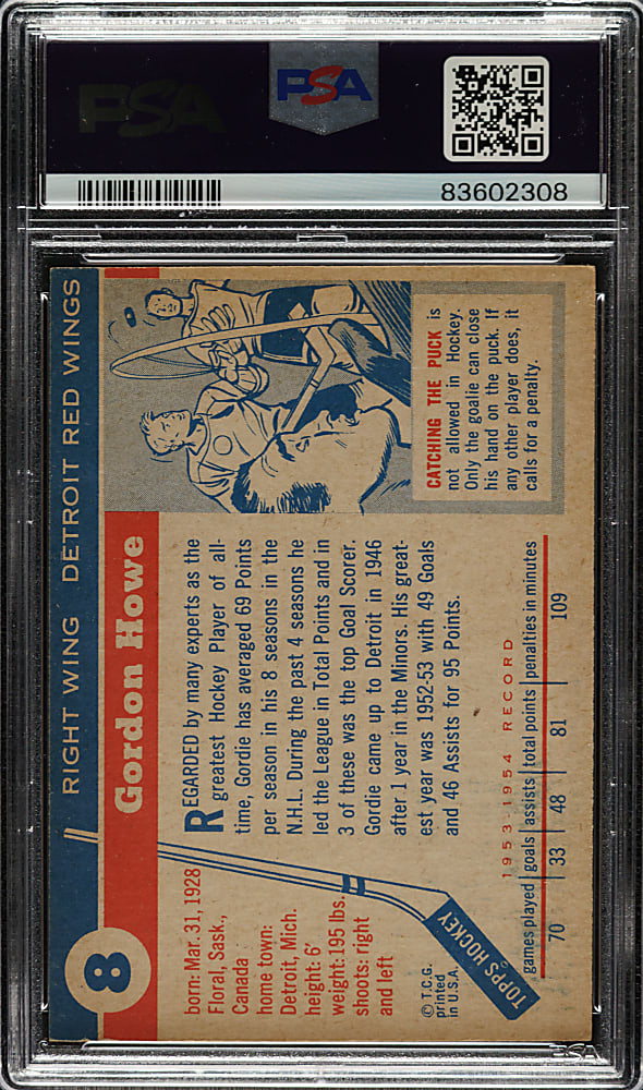 1954-1955 Topps Hockey #8 Gordie Howe PSA EX-MT 6