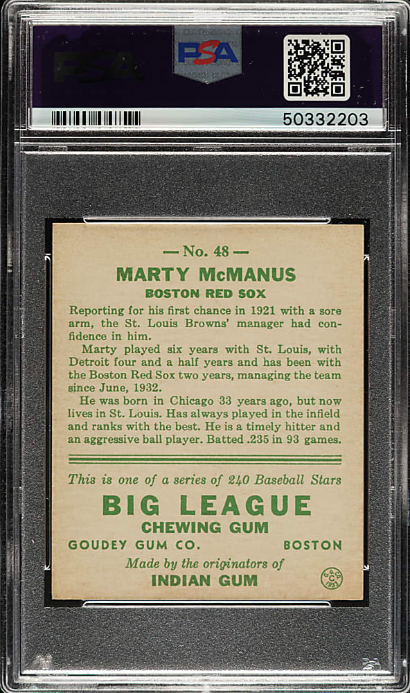 1933 R319 Goudey #48 Marty McManus PSA EX-MT 6