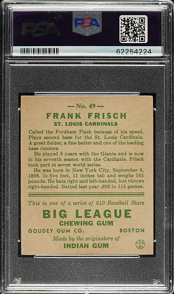 1933 R319 Goudey #49 Frank Frisch PSA EX 5