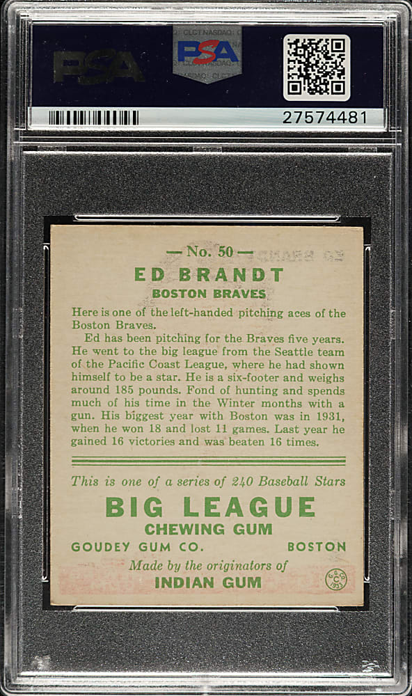 1933 R319 Goudey #50 Ed Brandt PSA NM 7