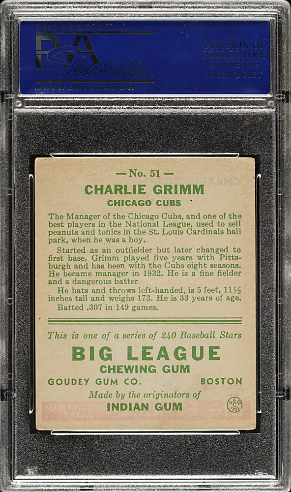 1933 R319 Goudey #51 Charlie Grimm PSA EX 5